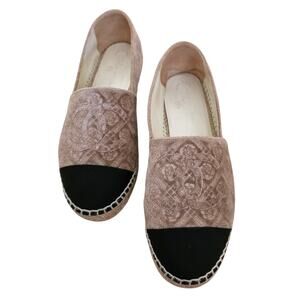 Chanel Beige Black Velvet Camellia CC Cap Toe Espadrilles G29762 IT 38